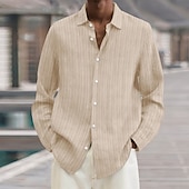 economico camicie casual da uomo-Per uomo Camicia Camicia estiva Maglietta informale Camicia da spiaggia Camicia con bottoni Cachi chiaro Nero Bianco Verde chiaro Blu marino scuro Manica lunga Tinta unica Colletto Da mare Giornaliero