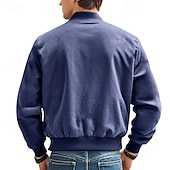 baratos Jaquetas de Suede Sintético-Homens jaqueta leve Jaqueta Bomber Jaqueta Carga Jaqueta de Transição Férias Diário Manter Quente Bolsos Outono &amp; inverno Tecido Moda Clássico Colarinho Chinês Padrão Preto Azul Marinha Azul Marron