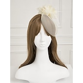 cheap Fascinators-White Wedding Fascinator Tulle Beaded Organza Fascinators Hats Headwear Clip Vintage Elegant with  Feathers Fur Flower 1 Piece Kentucky Horse Race Tea Party Ladies Day Headpiece