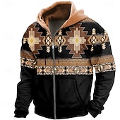 preiswerte Vintage Ethnische Hoodies-Herren Farbblock Grafikdrucke Kapuzensweatshirt Kapuzenshirts Pullover Streetwear Designer Langarm Mit Kapuze Sport &amp; Outdoor Täglich Sport Schwarz Dunkelgrün Reißverschluss Druck Frühling &amp; Herbst