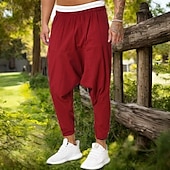 baratos Retrô-Homens Corredores Calças de linho Calças Calça verão Calças largas Cintura elástica Virilha Abaixada Tecido Conforto Respirável Comprimento total Casa Casual Diário Moda Ioga Preto Vermelho