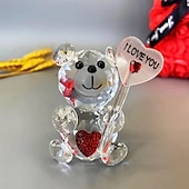 abordables Statues-cadeaux de Saint-Valentin ours en cristal avec cœur - décoration intérieure/extérieure polyvalente, parfaite pour les anniversaires &amp; vacances