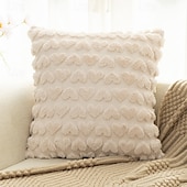 abordables Cubierta de cojín de vacaciones-Funda de almohada decorativa con forma de corazón de peluche para el día de San Valentín, 1 funda de cojín cuadrada suave, funda de almohada para dormitorio, sala de estar, sofá, sillón