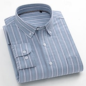 cheap Men&#039;s Elite Shirts-Men&#039;s 100% Cotton Oxford Shirt grey blue Light Green Pink Purple Long Sleeve Striped Button Down Collar School Wedding Buttons Clothing Apparel Neutral Fashion Daily