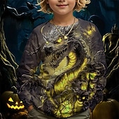 billiga Pojkens 3D-djur-Pojkar 3D Grafisk Drake T-shirt Långärmad Vår Höst Mode Grundläggande Barn 4-12 år Rund hals Utomhus Ledigt Dagligen Normal