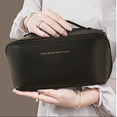 voordelige Sieradenkistjes-Grote capaciteit reissieraden cosmetische tas, modieuze PU lederen make-up organizer, draagbare toilettas met handvat voor reizen en opslag