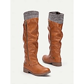 olcso Slouch Boots-női barna, domború, kötött mandzsettás térdcsizma - hangulatos és stílusos őszi/téli lábbeli