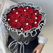 cheap Wedding Decorations-1 Roll Flower Wrapping Mesh with Pearls - Polyamide Florist Netting for Bouquet Packaging Valentine&#039;s Day Birthday Wedding Decor Gift Wrapping Supplies 15-inch