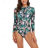 economico Rash Guards Interi-Per donna Top sottomuta Costume Intero Floreale Patchwork Stampato Cerniera Frontale Asciugatura Rapida Leggero Traspirante Manica Lunga Body costume da bagno Surf Spiaggia Sport Acquatici Estate