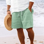 cheap Holiday-Men&#039;s Shorts Linen Shorts Summer Shorts Beach Shorts Pocket Drawstring Elastic Waist Stripe Comfort Breathable Knee Length Outdoor Holiday Beach Vacation Hawaiian Black Royal Blue