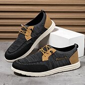 cheap Men&#039;s Sneakers-Men&#039;s Grey Knit Sport Shoes with Leather Accents and Lace-Up Design – Comfortable Casual &amp; Outdoor Footwear