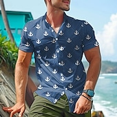 levne Ocean Print-Pánské Kotva Košile pro volný čas Havajská košile Aloha košile Krátký rukáv Havajské Na běžné nošení Letovisko Dovolená Ležérní Léto Jaro Přehnutý Tlačítko nahoru Žlutá Vodní modrá Nebeská modř
