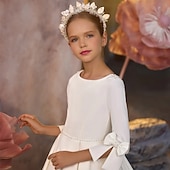 voordelige Bloemenjurken-Bloemenmeisjesjurk Voor meisjes Feestjurk Prestatie Bruiloft Feest Prinses Zoet Netstof Effen Kleur Mouwloos Schouderafhangend Ivoor Kinderen