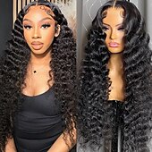 cheap Human Hair Lace Front Wigs-Remy Human Hair 4*4 transparent lace Loose Deep human hair wig Natural color Lace wig 150% density