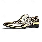economico Formale-scarpe oxford da uomo con stampa leopardata dorata – design audace in vernice con dettagli brogue per feste e spettacoli teatrali