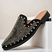 preiswerte Clogs &amp; Pantoletten für Herren-Schwarze Slipper für Herren mit Nieten – mit Strasssteinen verzierte Pantoletten mit auffälligem Design für Partys und Abendgarderobe