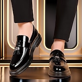 levne Poloformální-pánské černé lakované střapcové mokasíny – elegantní slip-on společenské boty pro formální události, svatby a obchodní oblečení