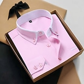 baratos Camisas de botões masculinas-Homens Saia camisa de botão camisa de colarinho Camisa não de ferro Tecido Casamento Trabalho Azul Claro Branco Rosa Azul Marinha Manga Longa Colarinho Todas as Estações Roupa