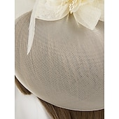 cheap Fascinators-White Wedding Fascinator Tulle Beaded Organza Fascinators Hats Headwear Clip Vintage Elegant with  Feathers Fur Flower 1 Piece Kentucky Horse Race Tea Party Ladies Day Headpiece