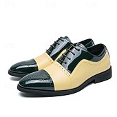 baratos Formal-sapatos oxford masculinos de couro envernizado bicolor, sapatos sociais brogue verde e bege para casamentos, festas e eventos formais
