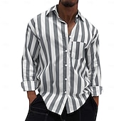 voordelige casual herenoverhemden-Voor heren Overhemd Zomer overhemd Normaal shirt Overhemd met knopen Geel Lichtgroen Rood Donkergroen Grijs Lange mouw Gestreept Kraag Vakantie Dagelijks Kleding Modieus Casual Comfortabel