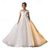 preiswerte Kleider für die Blumenmädchen-kinderkleidung Mädchen Blumenmädchen Kleid Kleid für die Erstkommunion Party Kleid Feste Farbe Ärmellos Langarm Leistung Hochzeit Party Gitter Prinzessin Süß Gitter Mitte der Wade Etuikleid Tüll-Kleid