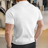 preiswerte Klassisches Poloshirt für Herren-Herren Rippenstrick-Top Muskelshirt Arbeit Lässig Klassisch Kurzarm Basic Modern Einfarbig Knöpfe Frühling &amp; Sommer Schmale Passform Schwarz Weiß Burgunderrot Hellgrau Khaki Rippenstrick-Top