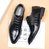 economico Formale-scarpe eleganti da uomo in similpelle con motivo coccodrillo marrone – calzature formali con lacci e design strutturato per lavoro e matrimoni