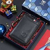 preiswerte Kartenhalter und Etuis-echtes Leder Herren &amp;Schlüsseletui für Damen mit RFID-blockierendem Kartenhalter, zum Aufhängen an der Taille, Diebstahlschutzbürste, Rindsleder-Geldbörsenhalter, Schlüsselanhänger, Reißverschluss,