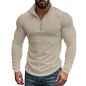 abordables Sweat-shirts basiques-Homme Sweat-shirt Sweat-shirt quart de fermeture éclair Noir Blanche Vin Vert Véronèse Kaki Demi-zip Uni Texturé Sport &amp; Loisir Quotidien Fête Polyester Streetwear Basique Occasionnel Printemps