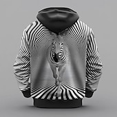 baratos moletons 3d masculinos-Homens Animal 3D impressão Moletons Moletom Casacos Moletom com capuz Gola Redonda Étnico Impressão 3D Feriado Streetwear Preto Branco Com Cordão Outono Inverno Designer