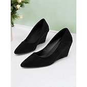 abordables Block Heels-escarpins compensés à bout pointu en faux suède noir pour femmes - chaussures élégantes et confortables pour le bureau et les événements formels