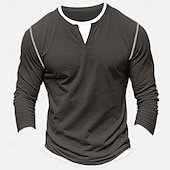 billiga Bomull och linne T-shirts-Herr Skjorta T-shirt med V-ringad Långärmad tröja Bambu-t-shirt Långärmad V-hals Vår &amp; Höst Ensfärgat Lappverk Dagligen Ledigt Gatustil falska två stycken Utomhus Gata Casual Ljusblå Ljusgrön Mörkgrå