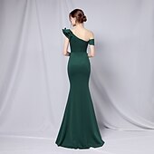 abordables VERT-Robe de soirée sirène  trompette robe élégante formelle mariage longueur de sol manches 3/4 une épaule crêpe extensible avec volants 2025