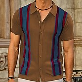 olcso Férfi nyomtatott póló-Férfi Button Up Polos Golfing Hétköznapi Sport Hajtóka Rövid ujjú Divat Alap Színes Kollázs Gombok Nyár Fekete Sötétkék Barna Button Up Polos