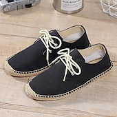 baratos Ténis para Homem-sapatos masculinos de lona azul espadrille com cadarço e sola de corda de juta – calçados casuais confortáveis de verão