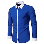 preiswerte Button-Down-Hemden für Herren-Herren Hemd Oberhemd Knopfhemd Farbblock Hochzeit Party Schwarz Weiß Marineblau Blau Langarm Kargen Frühling &amp; Herbst Bekleidung