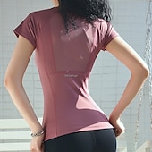 preiswerte Yoga Tops-Damen Sweatshirt Rundhalsausschnitt Schnelltrocknend Leicht Bequem Sportlich Kurzarm Sport Einfarbig T-Shirt Sweatshirt Für Fitnesstraining Laufen Fitness Schlank Sportkleidung