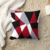 baratos estilo geométrico-Capa de almofada decorativa com padrão argyle 1 peça, capa de almofada quadrada macia, fronha para quarto, sala de estar, sofá, cadeira, preto, cinza, branco, vermelho, verde