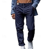baratos Magro-Homens Social Calças Calças de Terno Bolsos Com Cordão Cintura elástica Tecido Conforto Resistente a rugas Comprimento total Festa O negócio Diário Elegante Moda Preto Branco Micro-Elástica
