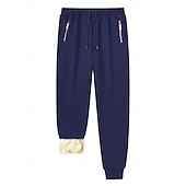 cheap Joggers-Men's Fleece Pants Sweatpants Joggers Winter Pants Trousers Pocket Drawstring Elastic Waist Plain Comfort Warm Sports Outdoor Daily Fashion Casual Black Navy Blue Micro-elastic