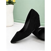 abordables Block Heels-escarpins compensés à bout pointu en faux suède noir pour femmes - chaussures élégantes et confortables pour le bureau et les événements formels