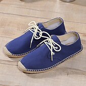 baratos Ténis para Homem-sapatos masculinos de lona azul espadrille com cadarço e sola de corda de juta – calçados casuais confortáveis de verão