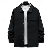 abordables Manteaux &amp; vestes-Homme Chemise Veste Veste de transition Quotidien Résistant à l'usure Avec Poches Jacquard Toutes saisons Uni Occasionnel Revers Régulier Noir Blanche Kaki Gris Claire Gris foncé Veste
