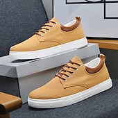 economico Sneakers da uomo-sneakers da uomo in tela marrone chiaro con design allacciato, scarpe casual eleganti e comode per l&#039;uso quotidiano