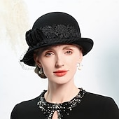 olcso Partikalapok-kalapok 100% gyapjú tányér / cloche kalap vödör sapka cilinder tea party elegáns esküvő csipke szalagokkal fejdísz fejfedő