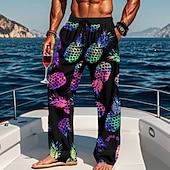 abordables Pantalones casuales estampados para hombre-Hombre Piña Color deslumbrante Pantalones Pantalones casuales Media cintura Cintura elástica con cordón. Hawaiano Casual Exterior Vacaciones Festivos Pantalones rectos Verano Primavera Otoño