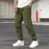 baratos Calças Cargo-Homens Calças Cargo Calça cargo Corredores Calças Calça casual Bolsos Com Cordão Cintura elástica Tecido Conforto Macio Comprimento total Ao ar livre Casual Diário Moda Roupa de rua Preto Verde