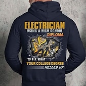 economico felpe 3d da uomo-Hoodie per Elettricisti - Pullover Grafico Divertente con Umorismo Diploma di Scuola Superiore vs. Laurea Universitaria