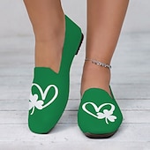 economico Sneakers da donna-comode ballerine verdi slip-on da donna con stampa a forma di cuore e trifoglio, perfette per festeggiare il giorno di San Patrizio